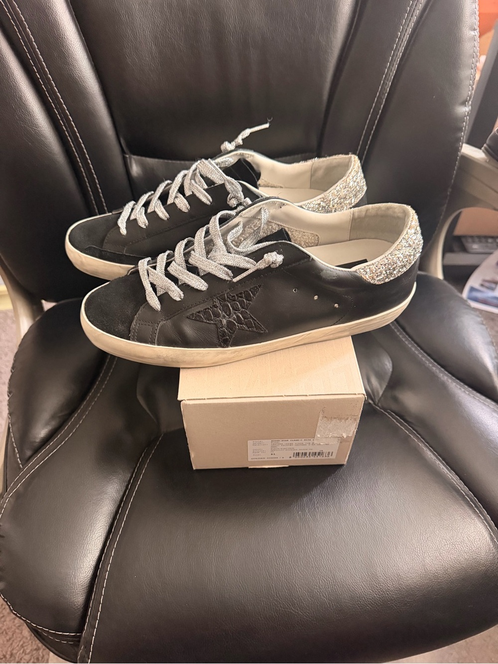 Golden Goose Super-Star Classic Black Platinum Glitter Sneakers EU 41